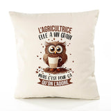 Housse de Coussin Premium L'Agricultrice Chouette Grain - Coton Canvas Fairtrade Beige Idée Cadeau Décoration Canapé 40x40