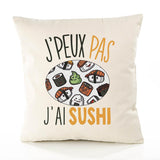 Housse de Coussin Premium Sushi Version Blanc - Coton Canvas Fairtrade Beige Idée Cadeau Décoration Canapé