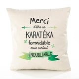 Housse de Coussin Premium Merci Karatéka Inoubliable - Coton Canvas Fairtrade Beige Idée Cadeau Décoration Canapé