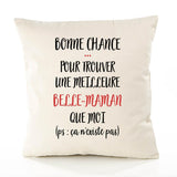 Housse de Coussin Premium Belle-Maman ça n'existe Pas - Coton Canvas Fairtrade Beige Idée Cadeau Décoration Canapé