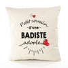 Housse de Coussin Premium Badiste d'amour - Coton Canvas Fairtrade Beige Idée Cadeau Décoration Canapé 40x40