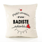 Housse de Coussin Premium Badiste d'amour - Coton Canvas Fairtrade Beige Idée Cadeau Décoration Canapé 40x40