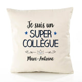 Housse de Coussin Premium Marc-Antoine Un Super Collègue - Coton Canvas Fairtrade Beige Idée Cadeau Décoration Canapé
