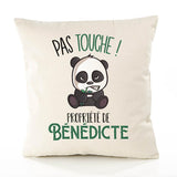 Housse de Coussin Premium Benedicte Pas Touche Panda - Coton Canvas Fairtrade Beige Idée Cadeau Décoration Canapé 40x40