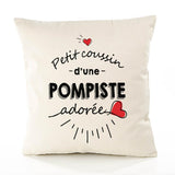 Housse de Coussin Premium Pompiste d'amour - Coton Canvas Fairtrade Beige Idée Cadeau Décoration Canapé 40x40