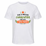 Maillot de Sport Homme Meilleur Charcutier Super Pouvoir Cadeau Anniversaire Noël Fête des Pères T-Shirt Respirant Polyester