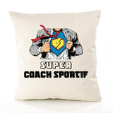 Housse de Coussin Premium Super Coach Sportif - Coton Canvas Fairtrade Beige Idée Cadeau Décoration Canapé