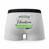 Caleçon Meilleur Educateur de Tous Les Temps - Humour Boxer Gris Idée Cadeau