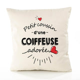 Housse de Coussin Premium Coiffeuse d'amour - Coton Canvas Fairtrade Beige Idée Cadeau Décoration Canapé 40x40
