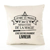 Housse de Coussin Premium livreur Ministère Magie Homme - Coton Canvas Fairtrade Beige Idée Cadeau Décoration Canapé 40x40