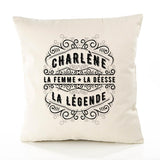 Housse de Coussin Premium CHARLÈNE Déesse légende Noire - Coton Canvas Fairtrade Beige Idée Cadeau Décoration Canapé