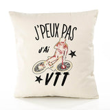 Housse de Coussin Premium VTT Version Blanc - Coton Canvas Fairtrade Beige Idée Cadeau Décoration Canapé