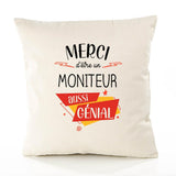 Housse de Coussin Premium Merci Moniteur Génial - Coton Canvas Fairtrade Beige Idée Cadeau Décoration Canapé