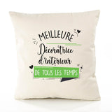 Housse de Coussin Premium Décoratrice D'Intérieur Meilleure Temps Femme - Coton Canvas Fairtrade Beige Idée Cadeau Décoration Canapé
