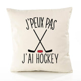 Housse de Coussin Premium Hockey Version Blanc - Coton Canvas Fairtrade Beige Idée Cadeau Décoration Canapé 40x40