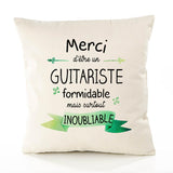 Housse de Coussin Premium Merci Guitariste Inoubliable - Coton Canvas Fairtrade Beige Idée Cadeau Décoration Canapé