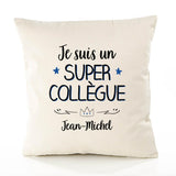 Housse de Coussin Premium Jean-Michel Un Super Collègue - Coton Canvas Fairtrade Beige Idée Cadeau Décoration Canapé 40x40