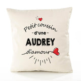 Housse de Coussin Premium Audrey d'amour - Coton Canvas Fairtrade Beige Idée Cadeau Décoration Canapé 40x40
