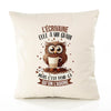 Housse de Coussin Premium L'Écrivaine Chouette Grain - Coton Canvas Fairtrade Beige Idée Cadeau Décoration Canapé 40x40