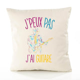 Housse de Coussin Premium Guitariste Version Blanc - Coton Canvas Fairtrade Beige Idée Cadeau Décoration Canapé 40x40