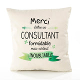 Housse de Coussin Premium Merci Consultant Inoubliable - Coton Canvas Fairtrade Beige Idée Cadeau Décoration Canapé