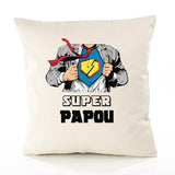 Housse de Coussin Premium Super Papou - Coton Canvas Fairtrade Beige Idée Cadeau Décoration Canapé