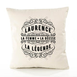 Housse de Coussin Premium Laurence Déesse légende Noire - Coton Canvas Fairtrade Beige Idée Cadeau Décoration Canapé 40x40