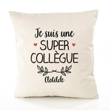 Housse de Coussin Premium Clotilde Une Super Collègue - Coton Canvas Fairtrade Beige Idée Cadeau Décoration Canapé