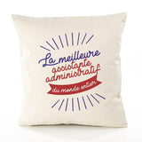 Housse de Coussin Premium Assistante administratif Meilleure Monde - Coton Canvas Fairtrade Beige Idée Cadeau Décoration Canapé