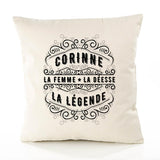 Housse de Coussin Premium Corinne Déesse légende Noire - Coton Canvas Fairtrade Beige Idée Cadeau Décoration Canapé