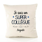 Housse de Coussin Premium Auguste Un Super Collègue - Coton Canvas Fairtrade Beige Idée Cadeau Décoration Canapé