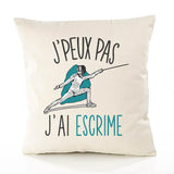 Housse de Coussin Premium Escrime Version Blanc - Coton Canvas Fairtrade Beige Idée Cadeau Décoration Canapé