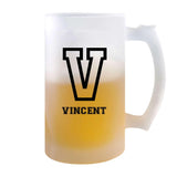 Verre à Bière Vincent Lettre Sport | Chope de Bière Pinte | Idée Cadeau Prénom Style Basket Université Anniversaire Papa Collègue Départ Retraite Noël