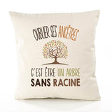 Housse de Coussin Premium généalogie Version Blanc - Coton Canvas Fairtrade Beige Idée Cadeau Décoration Canapé 40x40