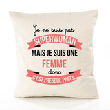 Housse de Coussin Premium Femme Superwomen - Coton Canvas Fairtrade Beige Idée Cadeau Décoration Canapé