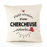 Housse de Coussin Premium Chercheuse d'amour - Coton Canvas Fairtrade Beige Idée Cadeau Décoration Canapé 40x40