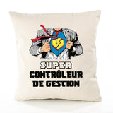 Housse de Coussin Premium Super CONTRÔLEUR DE Gestion - Coton Canvas Fairtrade Beige Idée Cadeau Décoration Canapé