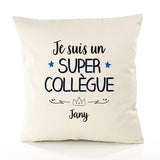 Housse de Coussin Premium Jany Un Super Collègue - Coton Canvas Fairtrade Beige Idée Cadeau Décoration Canapé 40x40
