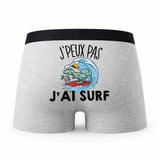 Caleçon Surf Tyrannosaure - Humour Boxer Gris Idée Cadeau Passion