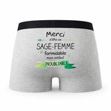 Caleçon Merci Sage-Femme Inoubliable - Humour Boxer Gris Idée Cadeau
