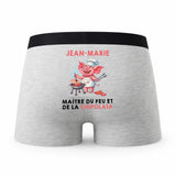 Caleçon Jean-Marie Maître du Feu et de la Chipolata - Humour Boxer Gris Cadeau