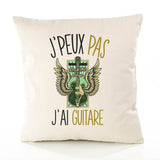 Housse de Coussin Premium Guitare Version Blanc - Coton Canvas Fairtrade Beige Idée Cadeau Décoration Canapé 40x40