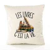 Housse de Coussin Premium Livres - Coton Canvas Fairtrade Beige Idée Cadeau Décoration Canapé 40x40