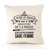 Housse de Coussin Premium Sage-Femme Grand cru - Coton Canvas Fairtrade Beige Idée Cadeau Décoration Canapé