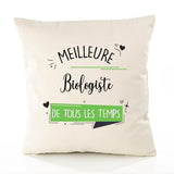 Housse de Coussin Premium Biologiste Meilleure Temps Femme - Coton Canvas Fairtrade Beige Idée Cadeau Décoration Canapé