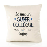 Housse de Coussin Premium Geoffroy Un Super Collègue - Coton Canvas Fairtrade Beige Idée Cadeau Décoration Canapé