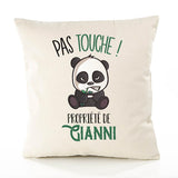 Housse de Coussin Premium Gianni Pas Touche Panda - Coton Canvas Fairtrade Beige Idée Cadeau Décoration Canapé 40x40