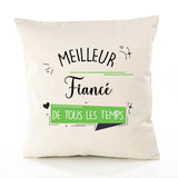 Housse de Coussin Premium Meilleur Fiancé de Tous Les Temps - Coton Canvas Fairtrade Beige Idée Cadeau Décoration Canapé
