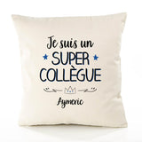Housse de Coussin Premium Aymeric Un Super Collègue - Coton Canvas Fairtrade Beige Idée Cadeau Décoration Canapé
