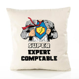 Housse de Coussin Premium Super Expert Comptable - Coton Canvas Fairtrade Beige Idée Cadeau Décoration Canapé